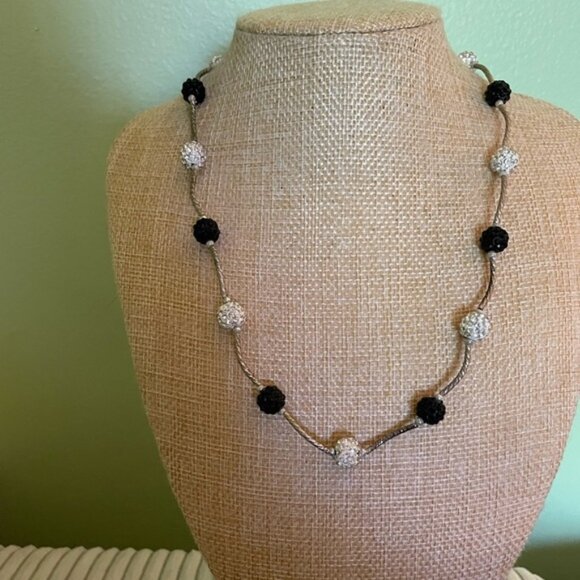 Adjustable Black and Silver Beaded Necklace - Picture 1 of 4